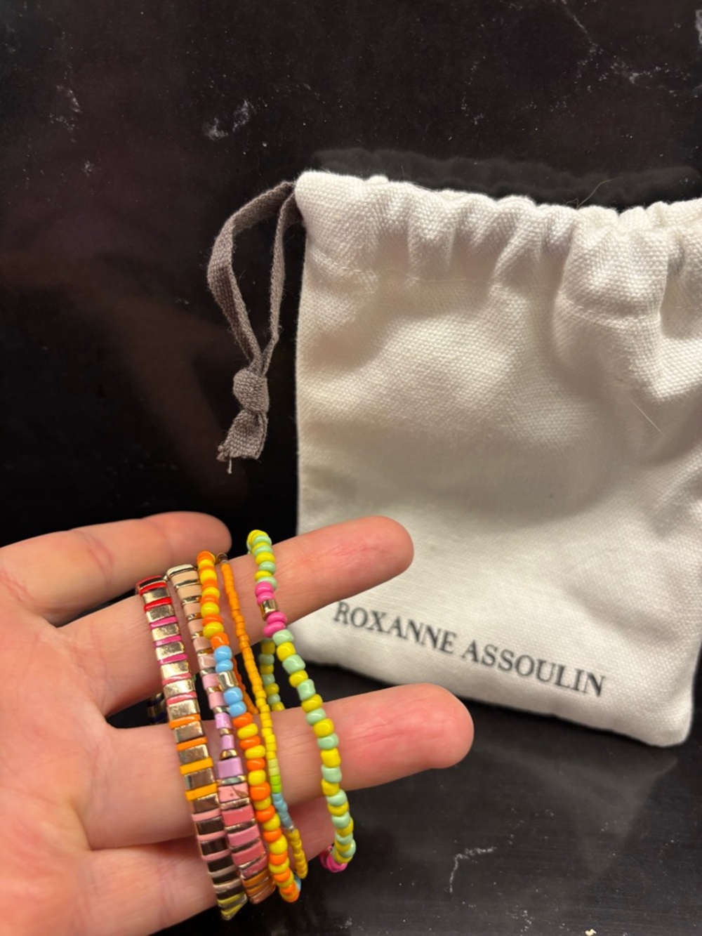 Roxanne Assoulin Pink, Yellow, Orange and Green Beaded Bracelet Set